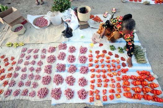 The weekly market in Lospalos in the east of Timor on the two separate island of Timor in Asia.