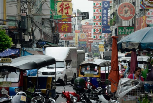 Everyday life in China Town in the city of Bangkok in Thailand in South East Asia.