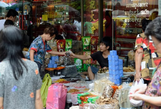 Everyday life in China Town in the city of Bangkok in Thailand in South East Asia.