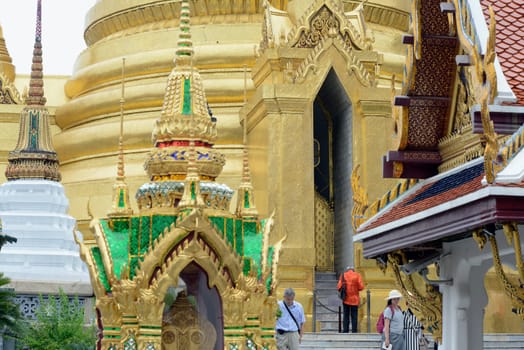 The temple complex of Wat Phra Kaew in the capital Bangkok of Thailand in South East Asia.