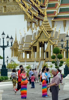 The temple complex of Wat Phra Kaew in the capital Bangkok of Thailand in South East Asia.