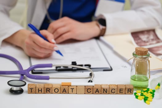 A dedicated medical professional studies throat cancer, focusing on accurate diagnosis and effective treatment