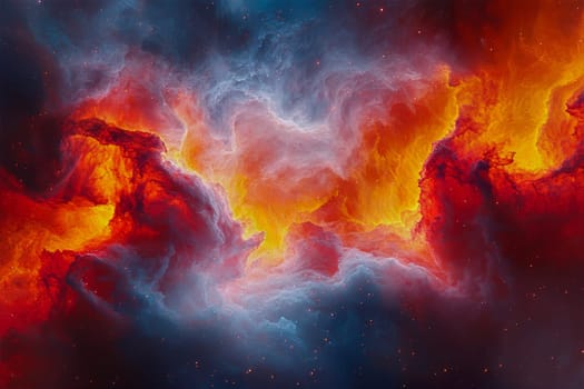 Swirling clouds of cosmic gas create a breathtaking display of fiery reds and oranges, showcasing the beauty of the universe's creation.