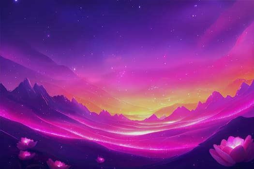 Vibrant colors span the horizon as mountains silhouette in twilight, inviting tranquility and wonder in nature's embrace.