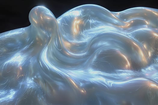 Translucent waves of fluid movement shimmer with radiant colors and reflections, creating an otherworldly atmosphere at dusk.
