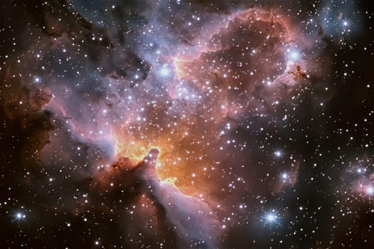 Stunning display of a nebula glowing with vibrant hues, surrounded by a multitude of sparkling stars, captivating all who gaze upon it.