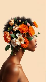The woman's face profile is covered in bright colors. High quality photo