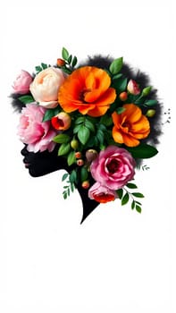 The woman's face profile is covered in bright colors. High quality photo