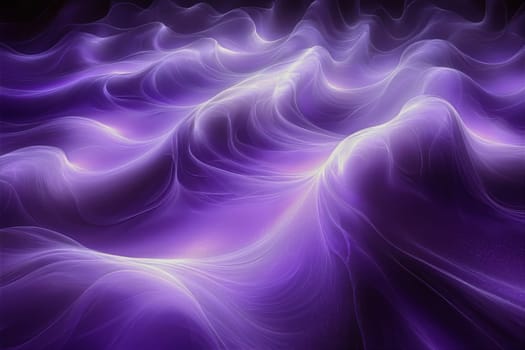 Flowing waves of rich purple undulate gracefully, casting an enchanting glow within an ethereal, serene atmosphere of tranquility.
