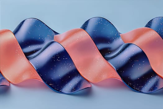 Bright ribbons in deep blue and soft pink flow gracefully, creating a mesmerizing pattern that evokes a sense of calm and tranquility.