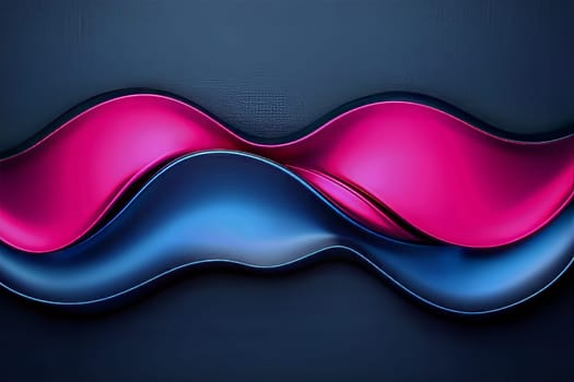 Bold waves in shades of pink and blue blend and flow against a dark backdrop, illustrating a striking contrast and dynamic design.