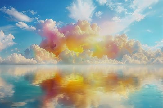 Soft pastel hues blend beautifully as the sunset casts a warm glow over tranquil waters, creating a peaceful and dreamy setting.