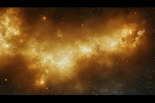 A breathtaking view reveals a radiant nebula with golden hues and shimmering stars, capturing the beauty of the cosmos in endless space.
