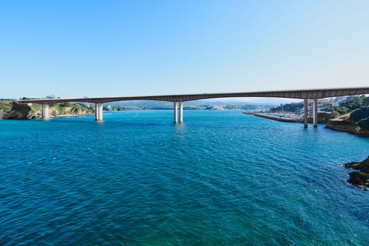 Puente de los Santos 612 meters long on the Ribadeo river built in 1987 to communicate Asturias and Galicia in Spain, Europe.