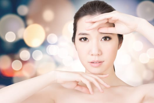 Asian beauty face closeup portrait with clean and fresh elegant lady. Studio shot.