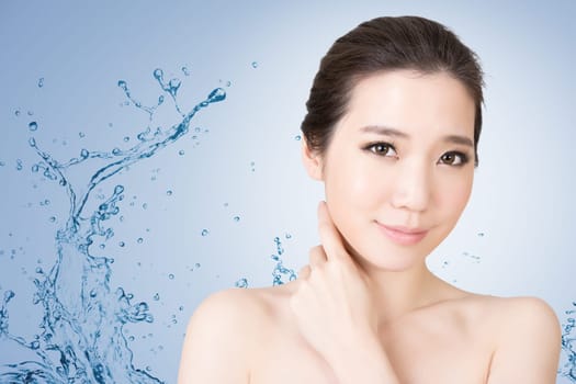 Asian beauty face closeup portrait with clean and fresh elegant lady. Studio shot.