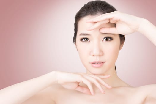 Asian beauty face closeup portrait with clean and fresh elegant lady. Studio shot.