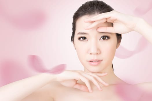 Asian beauty face closeup portrait with clean and fresh elegant lady. Studio shot.
