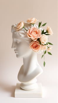 Stone statue covered with spring flowers on isolated background. High quality photo