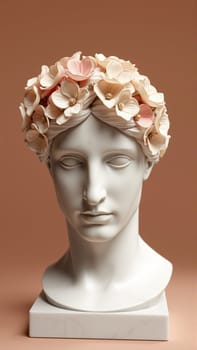 Stone statue covered with spring flowers on isolated background. High quality photo