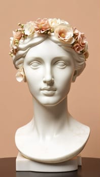 Stone statue covered with spring flowers on isolated background. High quality photo
