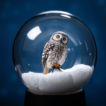 Owl inside a snow globe. High quality photo