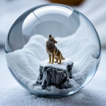 Wolf inside a snow globe. High quality photo