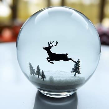 Deer inside a snow globe. High quality photo