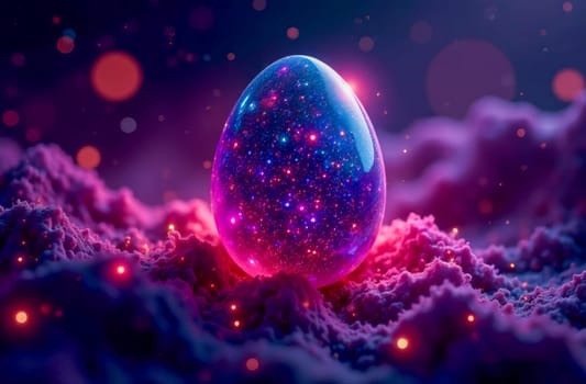 Abstract surreal glowing mystical easter eggs on space style background.