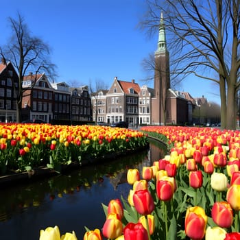 tulips beautiful flowers spring march flora plants petals street Holland Amsterdam botanical garden variety generated ai alt. High quality photo city Europe travel places