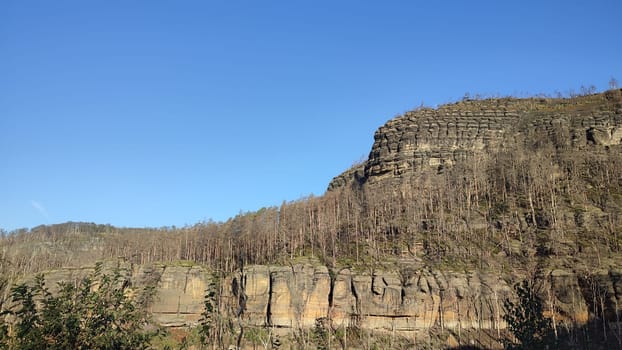 Cliffside clear sky landscape background trees summer nature travel tourism Europe rocks . High quality photo