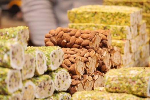 Turkish traditional sweet Turkish delight sold in the market. High quality photo