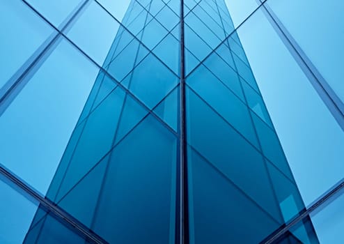Abstract image of the facade of a modern high rise building covered in reflective plate glass