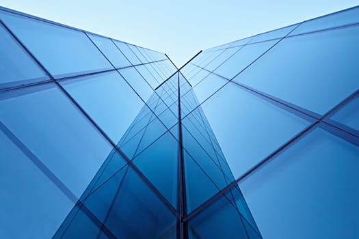 Abstract image of the facade of a modern high rise building covered in reflective plate glass