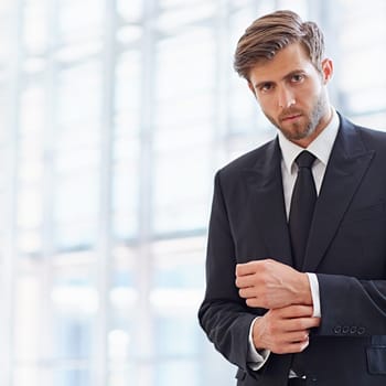 Portrait of a stylish corporate executive looking seriously at the camera