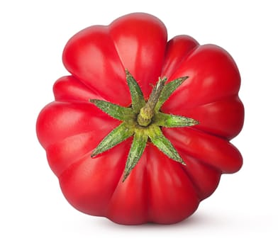 Fresh heirloom tomato top view isolated on white background