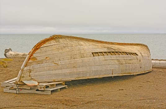 Old Boat in Need of Repair on the Arctic Ocean near Barrow Alaska