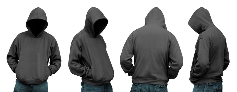 Set of man in hoodie isolated over white background