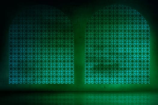 Empty room with green light and fog background, you can put your design on it