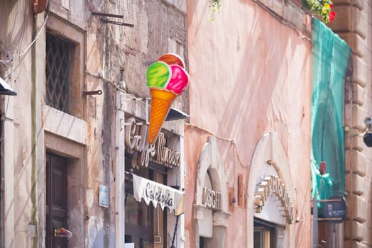 ROME, ITALY - OCTOBER 20, 2016: Ice cream cone shield in the city center of rome