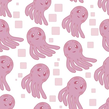 Cute happy jellyfish cartoon character sea animal illustration. Invertebrate animal sea fauna jellyfish medusa illustration. Nature animal aquatic medusa, aquarium tropical marine.