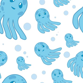 Cute happy jellyfish cartoon character sea animal illustration. Invertebrate animal sea fauna jellyfish medusa illustration. Nature animal aquatic medusa, aquarium tropical marine.