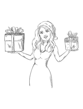 vector - young woman like santa claus - isolated on background