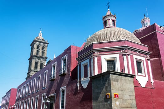 View of the back of the cathedral in Puebla, Mexico