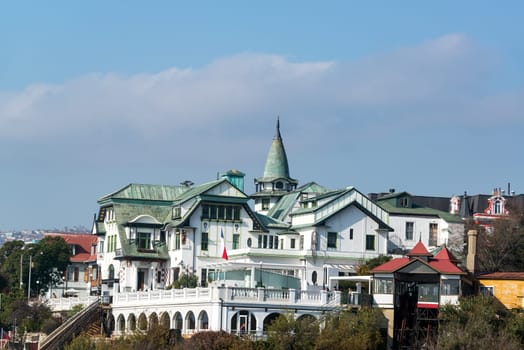 VALPARAISO, CHILE - MAY 31: View of the historic Baburizza Palace in Valparaiso, Chile on May 31, 2014