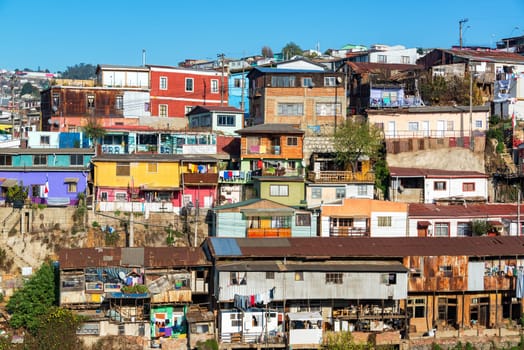Old colorful buildings on a hill in Valparaiso, Chile