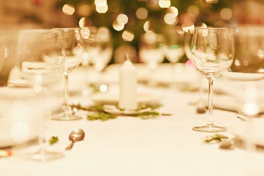 Closeup of the table setting on Christmas