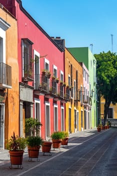 Colorful colonial architecture in the historic center of Puebla, Mexico