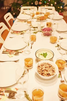 Closeup of the table set up for Christmas