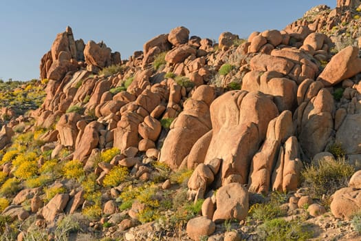 Worn Rocks in the Desert in Joshua Tree National Park in California